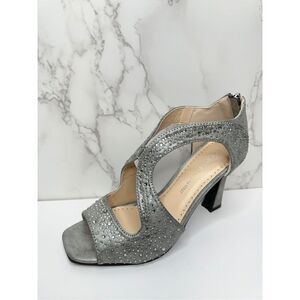 Adrienne Vittadini Sandals Womens Size 6 Gray Beaded Open Toe High Heel